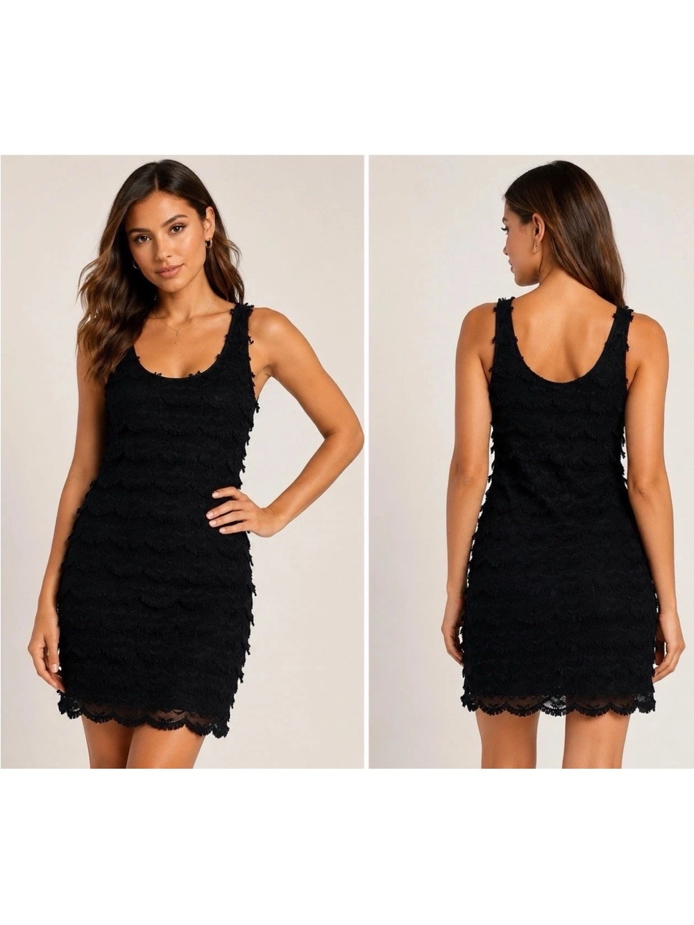 GUESS Los Angeles Black Lace Fringe Sleeveless Mini Dress XS Bodycon Cocktail